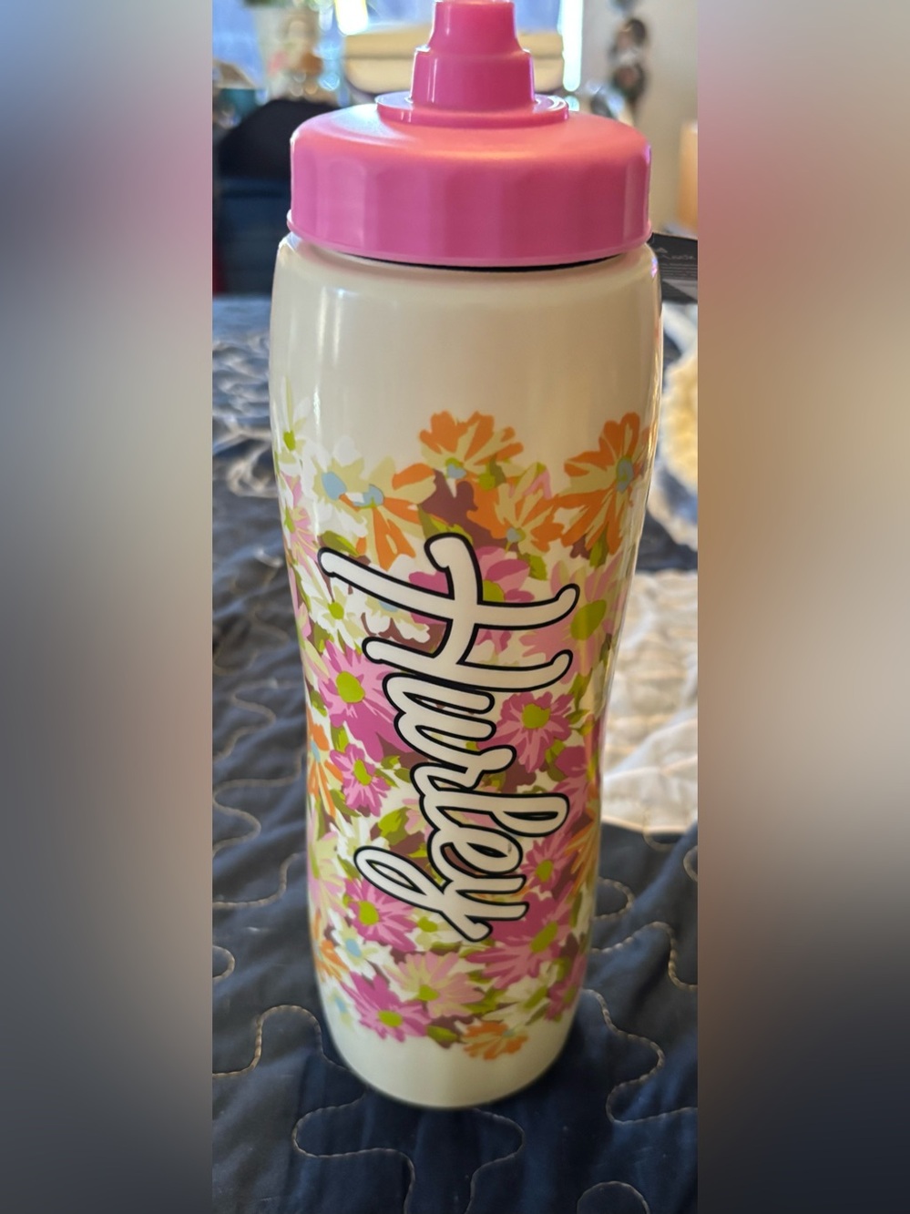 New! Hurley Pink-Top Floral Water Bottle